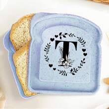 1入組手提三明治盒吐司便當，可重複使用的學生食品容器，零食盒創意26個首字母三明治盒，辦公室工作者便當盒