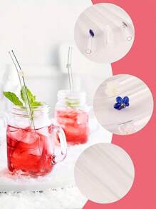 Set (4 Straws + 1 Brush) Reusable Glass Straws Cute Colorful Flower Glass Straws, Colorful Floral Design Heat-Resistant Glass Straw, Washable Reusable Fruit Drinking Smoothies, Milkshakes, Juices, Teas,Kitchen,Christmas Gift,School Supplies