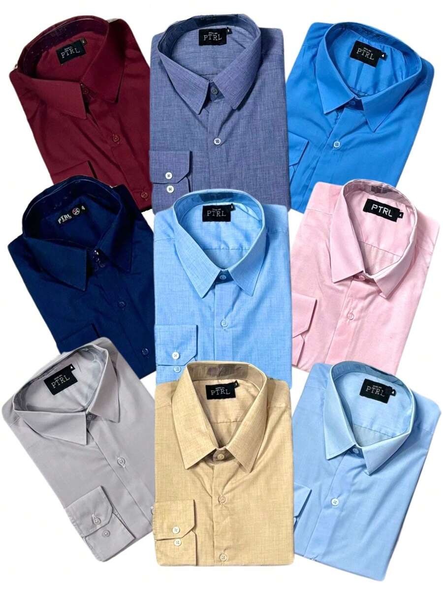 KIT 09 peças - Camisa Social Manga Longa Slim e Camisa Social Premium Tipo Linho - sem preto e branco - Visão 1