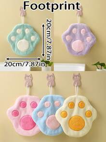 1入創意卡通花朵、水果、蔬菜形狀珊瑚絨手巾，可愛有趣貓腳印印刷浴室、廚房、餐廳清潔除油吸水抹布，柔軟親膚家居多功能掛式清潔布，旅行戶外便捷小毛巾