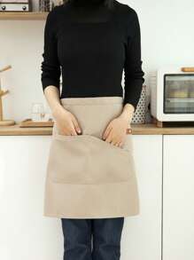 1pc Unisex Short Waist 3D Restaurant Canvas Apron For Waiters And Waitresses,Kitchen,Bathroom,Home,Household Suppliers - Multicolor - View 2