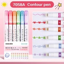6 Pcs Color Linear Pen, Roller Ball Contour Pen Multi-Pattern, Student DIY Handbook Pen - Multicolor - View 5