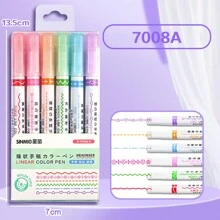 6 Pcs Color Linear Pen, Roller Ball Contour Pen Multi-Pattern, Student DIY Handbook Pen - Multicolor - View 3