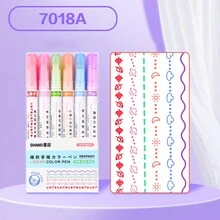 6 Pcs Color Linear Pen, Roller Ball Contour Pen Multi-Pattern, Student DIY Handbook Pen - Multicolor - View 4
