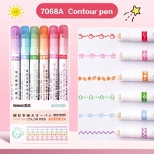 6 Pcs Color Linear Pen, Roller Ball Contour Pen Multi-Pattern, Student DIY Handbook Pen - Multicolor - View 6