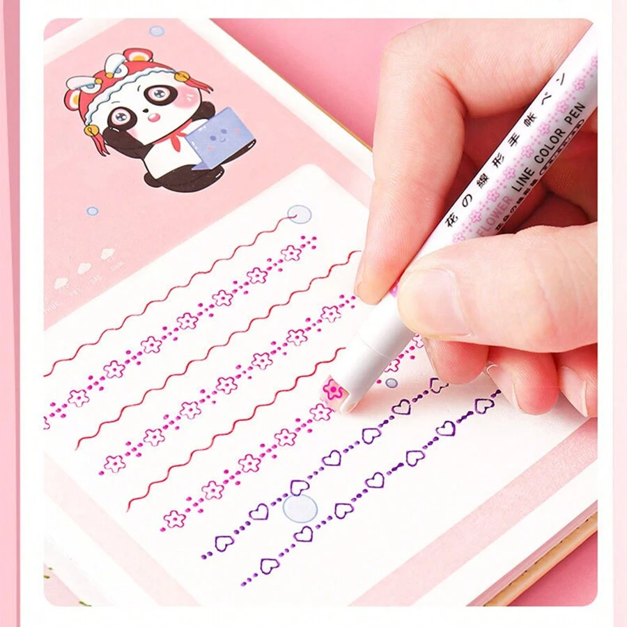 6 Pcs Color Linear Pen, Roller Ball Contour Pen Multi-Pattern, Student DIY Handbook Pen - Multicolor - View 1