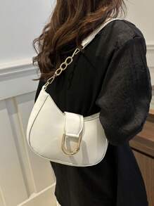 復古新月形肩背包配磁扣蓋，內拉鍊袋和可拆卸肩帶鉤扣 - 白色 - 查看 13