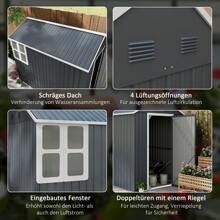 Outsunny Geräteschuppen Stahl, 4㎡ Gerätehaus mit Fenster abschließbarer Gartenschrank, 259 x 172 x 222 cm Gartenhaus für Balkon, Terrasse, Dunkelgrau - Dunkelgrau - Übersicht 8