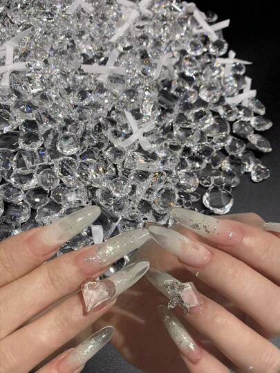 指甲饰品美甲用品透明指甲宝石艺术黑色指甲宝石透明水钻，透明指甲钻 30/50/100 件指甲尖底部水钻多色混合包装指甲