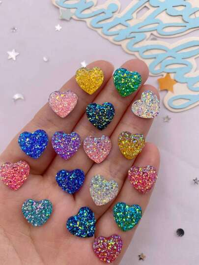 40pcs Random Mixed Color Set 12mm Resin Ab Coated Shiny Heart Shaped Rhinestone Flatback Beads For Wedding Crystal Embellishments, Craft Supplies, Scrapbooking, Earrings Valentine's Day Valentines Summer, School