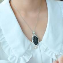 1pc Natural Black Gemstone Necklace Set Pendant, Black Gemstone Gold-Plated Inlay, Gold Jade Fashion Jewelry, Fashion Jewelry, Women's Necklace Jewelry, Gem Necklace, Holiday Gift, Gift For Her.