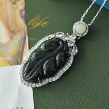 1pc Natural Black Gemstone Necklace Set Pendant, Black Gemstone Gold-Plated Inlay, Gold Jade Fashion Jewelry, Fashion Jewelry, Women's Necklace Jewelry, Gem Necklace, Holiday Gift, Gift For Her.