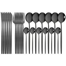 24Pcs Stainless Steel Dinnerware Set Black Gold Flatware Cutlery Spoon Fork Knife Western Silverware Tableware Set Supplies For 6 Uers