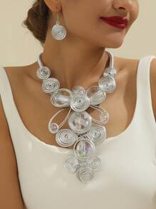 Pingente multicamadas exagerado feito à mão, tecido pesado, europeu e americano, africano, boêmio, do Oriente Médio, vintage, moda, fio de alumínio, acrílico, colar de cristal de vidro e brincos para festa, feriado