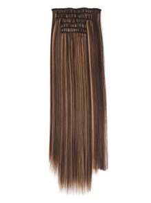 萬聖節 6 夾款式 16 夾合成 24 吋加長直髮接髮，女款天然黑棕色髮片 - 彩色 - 查看 4