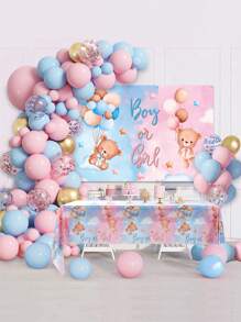 101 个粉色和蓝色性别揭示气球、1 个性别揭示背景、1 块粉色和蓝色桌布、DIY 性别揭示气球宝贝派对生日组合装饰 - 彩色 - 查看 1