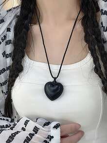 1 件女士皮革心形和鏟形吊飾繩項鍊,非常適合日常時尚佩戴 - 彩色 - 查看 5