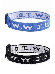 2pcs/Set Minimalist WWJD Letter What Would Jesus Do Embroideried Woven Wristband Bracelets For Women For Protection Pray Bracelets - Multicolor - View 16