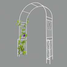 Metal Garden Arch W55'' X H94.5'' Garden Arbor Trellis Climbing Plants Support Rose Arch Outdoor Arch Cream White - White - View 4