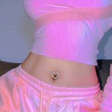 One Sweet Women Heart-Shaped Rhinestone Belly Button Ring, Copper Piercing Jewelry With Beads, Gift For Her Valentines,Mom,Mother,Mother's Day,Gift - Yellow Gold - View 1