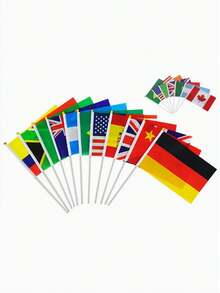 3pcs Multi-Country Hand Waving Flag, Hand Waving Flag, 14*21 Cm (5.51*8.27 In) Polyester Small Hand Waving Flag With Plastic Flagpole Trim - Multicolor - View 2