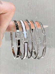 1 Chiếc Vòng Tay Bằng Thép Không Gỉ Đa Năng Cá Nhân Hóa Đơn Giản Thích Hợp Làm Quà Tặng Ngày Lễ Cho Bạn Gái Của Bạn - Nhiều màu - Xem 3