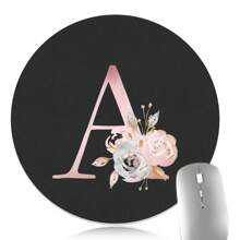 Alfombrilla de ratón con letras rosadas para juegos, teclado de juego de piel sintética suave de alta calidad, redonda, impermeable, antideslizante, para computadora portátil y computadora de oficina - Negro - Ver 13