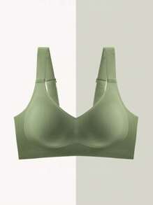 Đồ lót thoải mái đơn giản màu trơn, áo lót nâng ngực không dây có miếng đệm có thể tháo rời và thiết kế liền mạch, thích hợp cho giấc ngủ, đồ lót - màu xanh lá - Xem 8