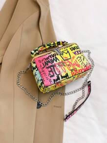 amaiqi Spring New Graffiti Design High-Capacity Women's Small Square Bag, Lightweight Casual Handbag & Crossbody Bag - Multicolor - View 7