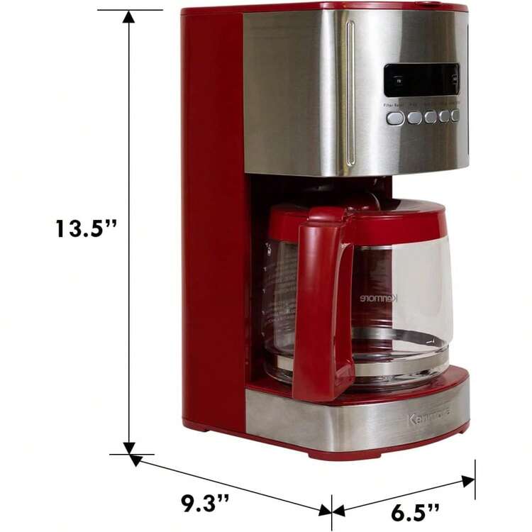 Aroma Control 12-Cup Programmable Coffee Maker, Red And Stainless Steel D Coffee Machine, Glass Carafe, Reusable Filter, Timer, Digital Display, Charcoal Water Filter, Regular Or BoldRed Small Coffee Machine - 彩色 - 查看 2