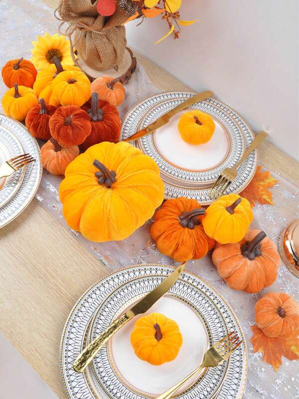 1 conjunto de abóbora de veludo artificial de outono, vários tamanhos, abóbora de espuma de flocagem artificial, outono, casa, fazenda, halloween, festival de colheita, ação de graças, decoração sazonal de feriado, melhores presentes