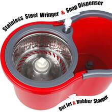 Spin Mop And Bucket With Wringer Set, 360° Swivel Mop And Bucket With Wringer Set And 3 Microfiber Mop Refills, 61'' Stainless Steel Extended Handle, For All Floor Types, Suitable For Home Cleaning - Đỏ - Xem 3