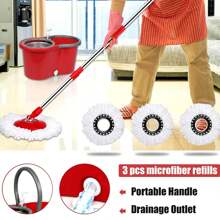 Spin Mop And Bucket With Wringer Set, 360° Swivel Mop And Bucket With Wringer Set And 3 Microfiber Mop Refills, 61'' Stainless Steel Extended Handle, For All Floor Types, Suitable For Home Cleaning - Đỏ - Xem 6