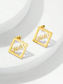 Aretes de letra de rombo de acero inoxidable personalizados con nombre de moda, regalo de joyería personalizada para mujeres
