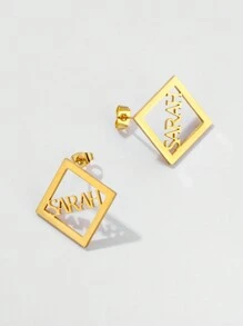 Aretes de letra de rombo de acero inoxidable personalizados con nombre de moda, regalo de joyería personalizada para mujeres
