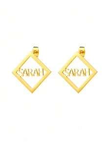 Aretes de letra de rombo de acero inoxidable personalizados con nombre de moda, regalo de joyería personalizada para mujeres