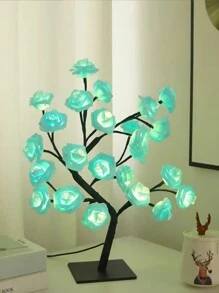 1个LED玫瑰花夜灯，24颗LED灯闪烁串灯，玫瑰树灯装饰台灯，创意女友礼物夜灯，适合女孩、女性、青少年家居装饰，卧室、客厅、派对、婚礼、圣诞节、情人节装饰 - 黑色黑桿 - 查看 6