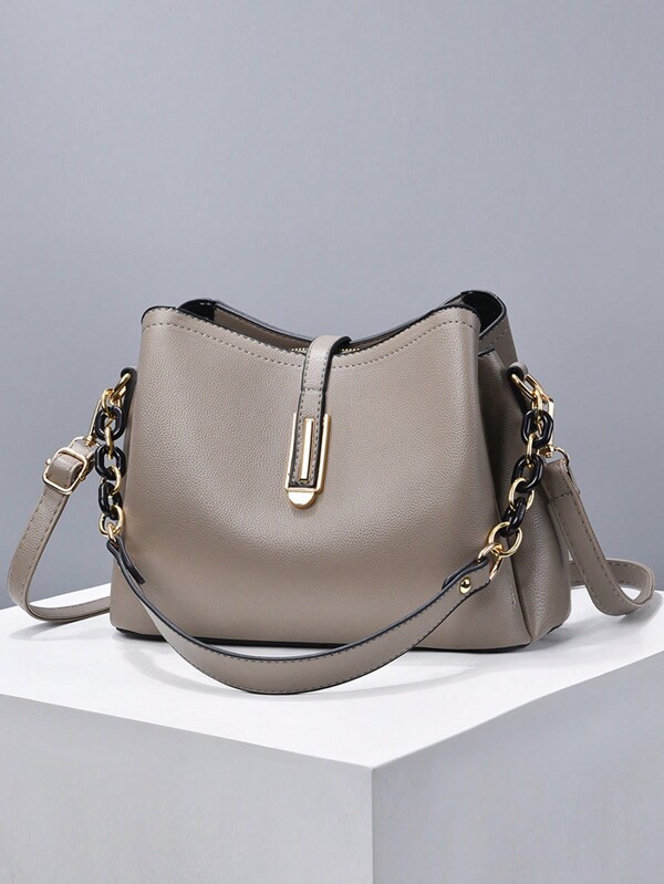 Fashion Solid Color Women's Handbag Women's Chain Strap Small Shoulder Bag Women's PU Leather Shoulder Bag And Phone Wallet Bucket Wallet