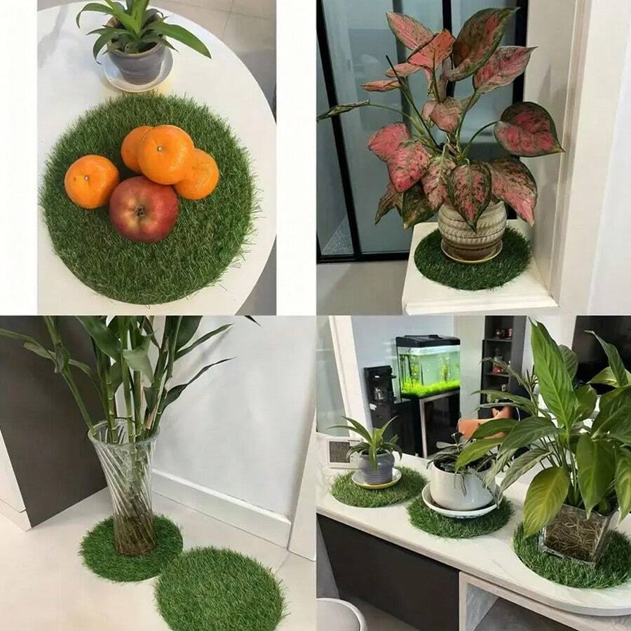 1入優質人造草地墊，圓形草地0.7英寸高，直徑9.5 / 12.6英寸，適用於陽台和庭院裝飾、放置墊、手工製品、派對婚禮聖誕節地毯、寵物墊、超市水果墊 - 彩色 - 查看 1