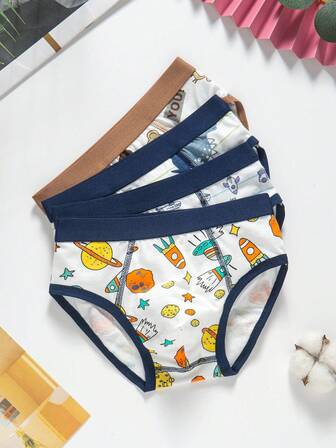 Young Boy 4 Packs Cartoon Pattern Four Corner Combination Underwear