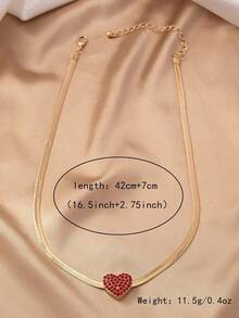 1 pieza Collar de cadena de serpiente con corazón incrustado de diamantes, regalo de moda para festivales - Rojo - Ver 3