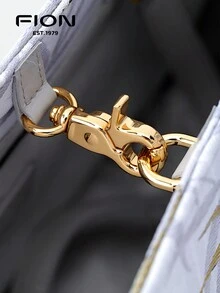 FION Bamboo Jacquard With Cow Leather Tote Bag Women Handbag Crossbody Shoulder Bag,Top Handle, FAAFAMW005 - Light Grey - View 11