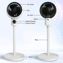 Circulating Stand Fan For Home Bedroom With Remote, Standing Fans Ocillation 70°, Pedestal Fan 3 Speeds,3 Modes,15Hour Timing, LED Display, For Indoor, Bedroom And Home Office, 7 Inch,White