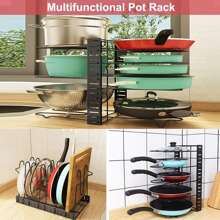 Estante de Ollas, Organizador de Sartenes y Ollas Movible de 8 Capas con Pies Antideslizantes, Soporte para Ollas y Sartenes Ajustable de 3 en 1, Organizador de Sartenes y Tapas para Cocina