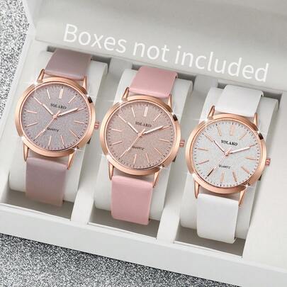 3 Stücke/Set Modische lässige Quarzuhr für Damen mit Zifferblatt und Armband als Geschenk für Studenten zum Schulbeginn