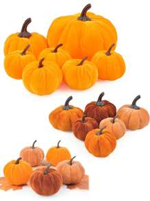 1Set Autumn Artificial Velvet Pumpkin Various Sizes Artificial Flocking Foam Pumpkin Autumn Home Farmhouse Halloween Harvest Festival Thanksgiving Seasonal Holiday Decoration Best Gifts Birthday Home Decor Halloween Decor Room Decor - Yellow Flocked Pumpkin - View 2