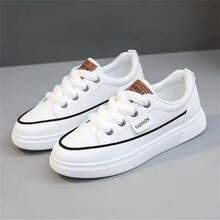 Zapatos deportivos casuales para mujeres de unicolor, suaves y cómodos con cordones y suela gruesa para caminar - Blanco - Ver 3