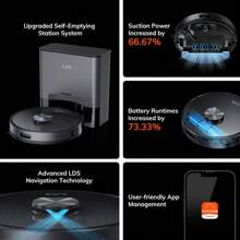 ILIFE T20S Robot Vacuum Cleaner With Auto Drain Station System, 5000 Pa Suction Power, 260 Minutes Battery Life, LDS Navigation, App/Alexa Control, 3.5L Dust Bag, Robot Vacuum Cleaner For Hard Floors, Carpets And Animal Hair