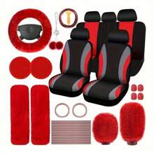 35pcs Car Seat Set Plush Pendant Steering Wheel Universal Car Accessories Interior Set - The Perfect Choice For Fashionable Ladies - 粉色 - 查看 4