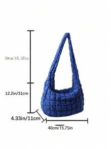 Oversized Ruched Bag Quilted Pattern Blue